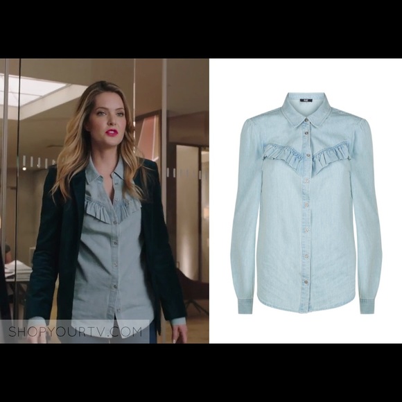 Paige Layda Denim Button Down Ruffle Shirt - Picture 4 of 15